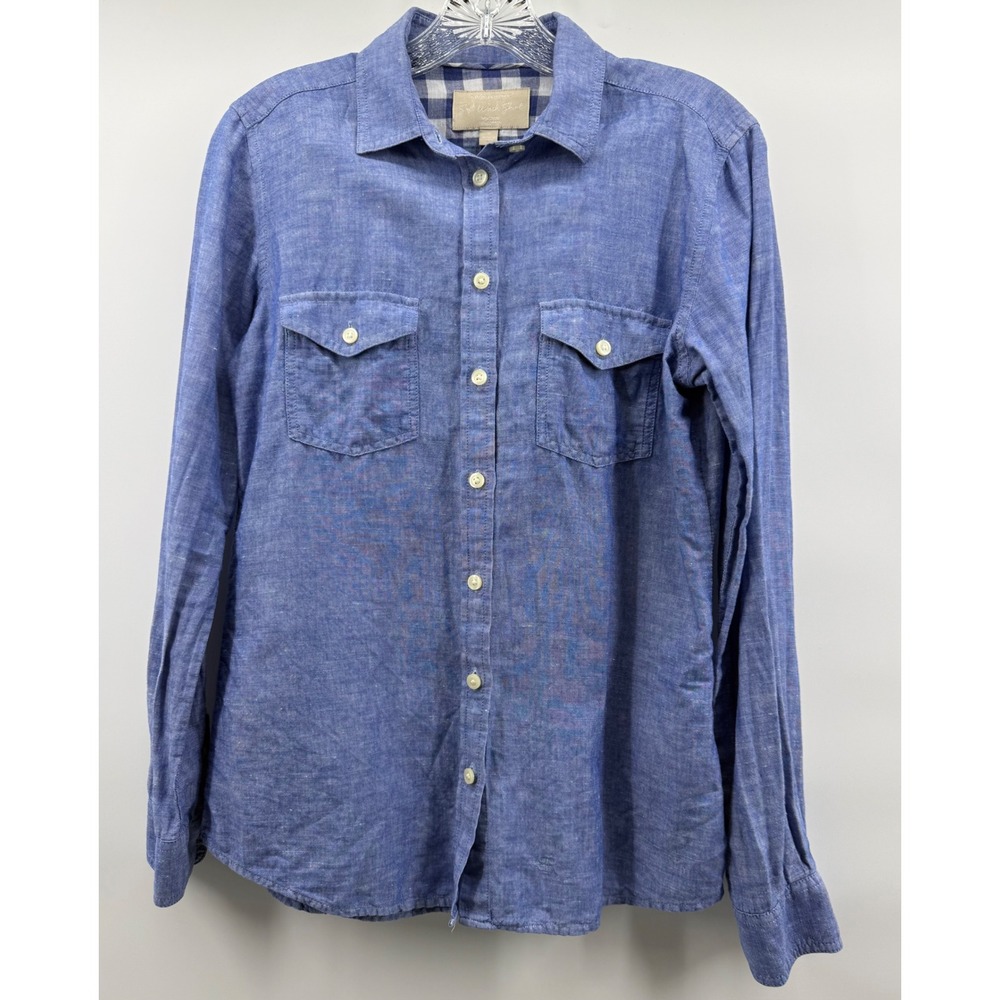 Banana Republic Soft Wash Shirt Blue Linen Cotton Blend Button Down Small